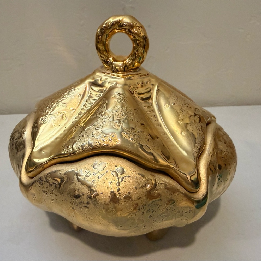 Mid-Centry Modern 22 Karat Gold Ceramic Footed Candy Dish